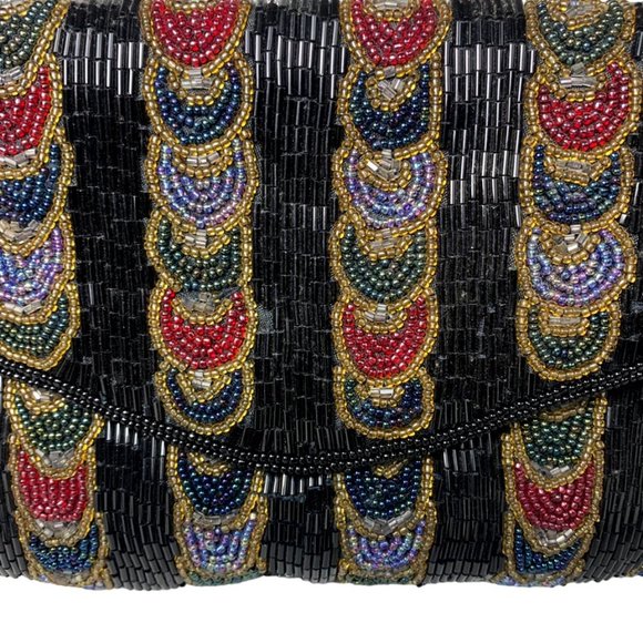 VINTAGE Multicolour Art Deco Chain Link Stripe Beaded Evening Bag - Picture 5 of 6